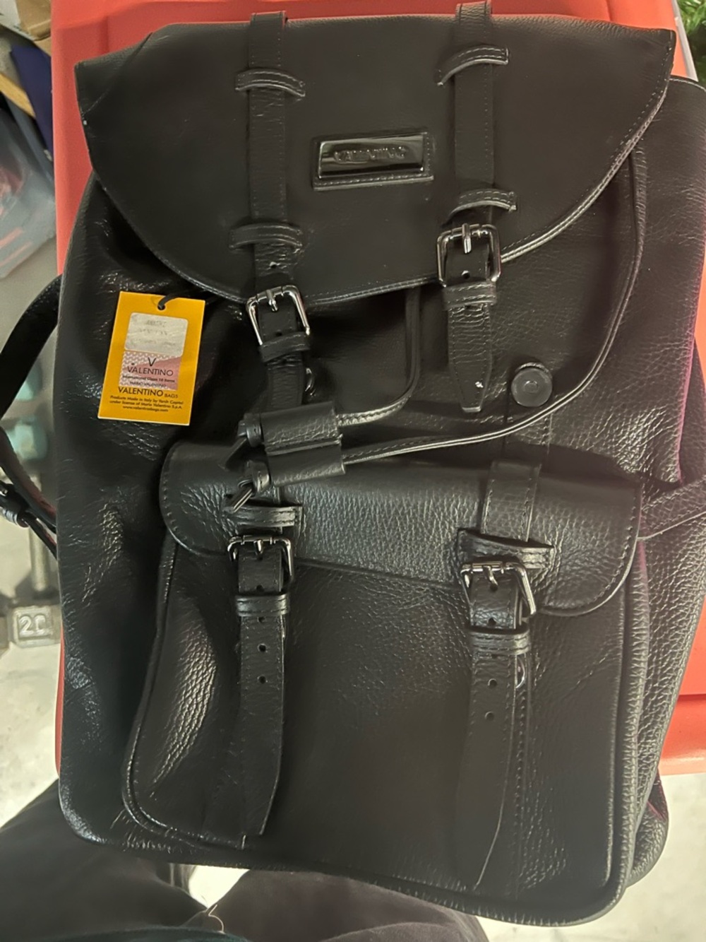 Valentino Black Leather Buckle-Front Backpack